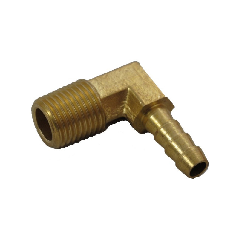 Brass elbow hose tail 6mm x 1/4 thread